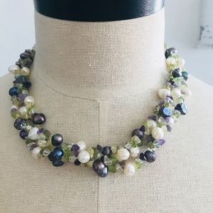 semi precious stone and fresh water pearl necklace